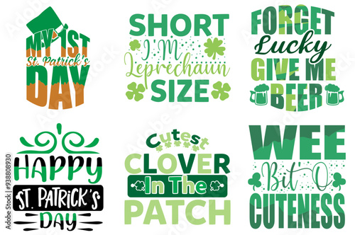 Vibrant St Patricks Day Hand Lettering, Phrases Set Vector Illustration for Wrapping Paper, Packaging, Flyer