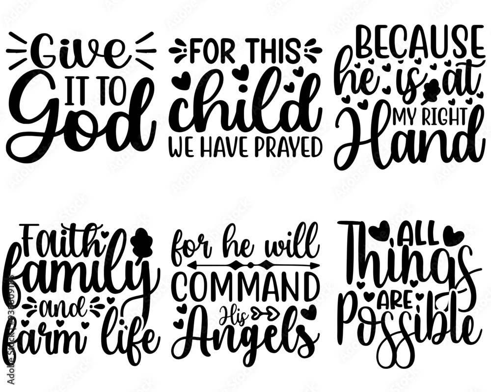 Fototapeta premium Cute Religious Quotes, Typography Set Vector Illustration for Logo, T-Shirt Design, Gift Card