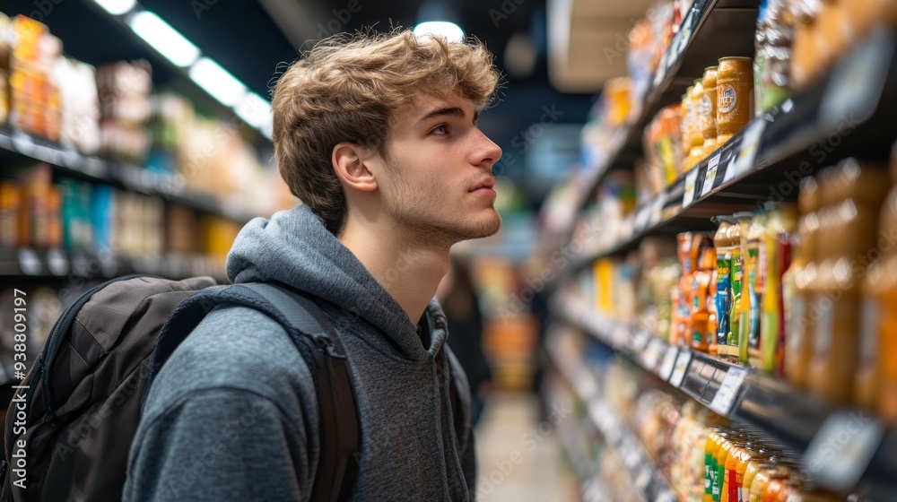 A young man is shopping in a grocery store A young man is shopping in a grocery store