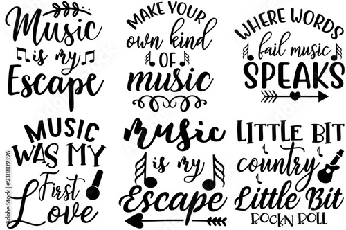 Cute Music Typography, Calligraphy Set Vector Illustration for Gift Card, Advertising, Holiday Cards photo