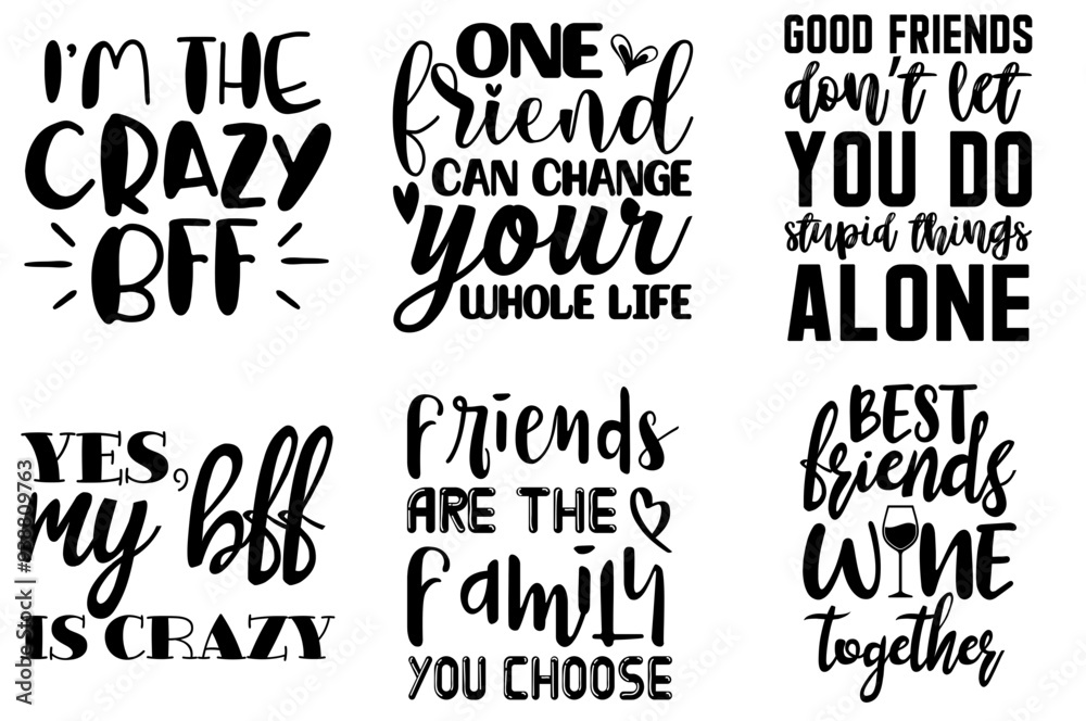 Obraz premium Classic Friendship Typographic Emblems, Calligraphy Set Vector Illustration for Label, Printable, Printing Press