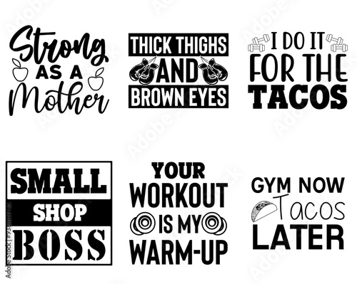 Simple Fitness Gym Hand Lettering, Typography Bundle Vector Illustration for Sticker, Printing Press, Gift Card