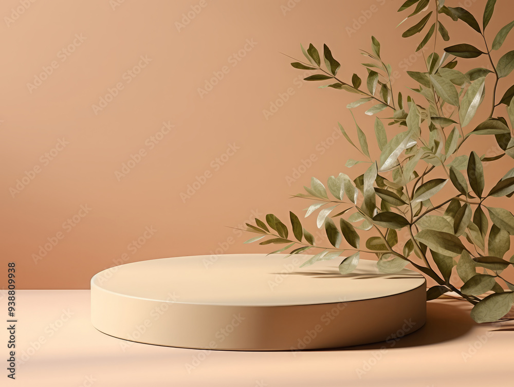 Luxurious tree with branches and leaves on podium Luxurious tree with branches and leaves on podium