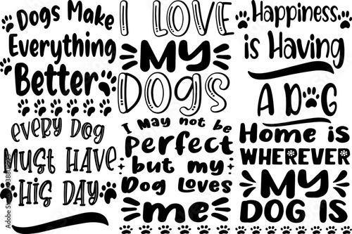 Minimal Dog Calligraphy, Phrases Set Vector Illustration for Infographic, Newsletter, Greeting Card