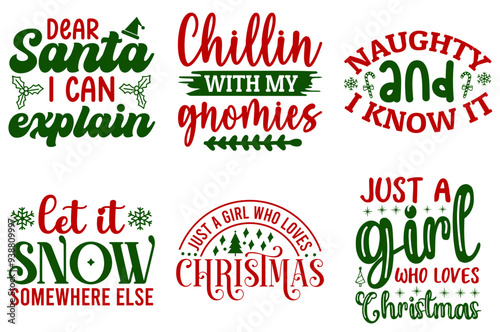 Colourful Christmas Hand Lettering, Calligraphic Lettering Bundle Vector Illustration for Flyer, Postcard, Book Cover