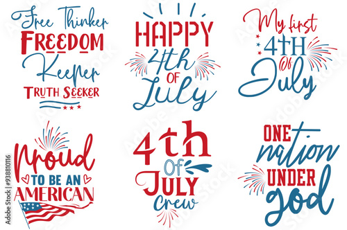 Elegant 4Th Of July Phrases, Calligraphic Lettering Collection Vector Illustration for Book Cover, Poster, Postcard