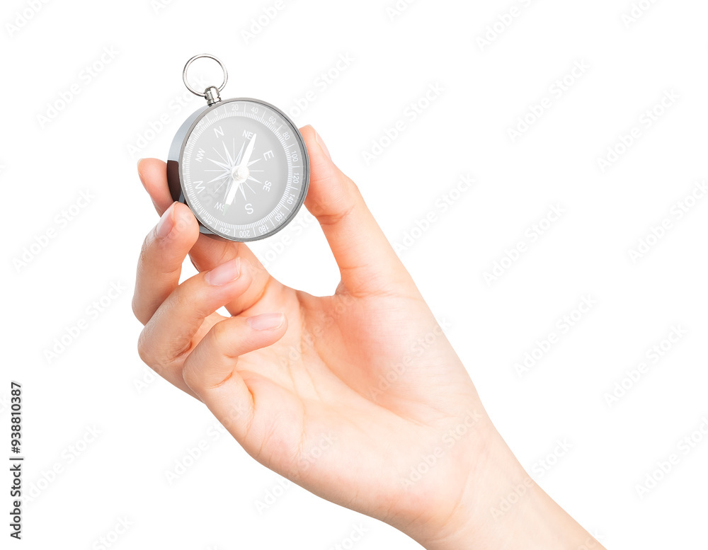 Hand holding compass on isolated white background. Hand holding compass on isolated white background.