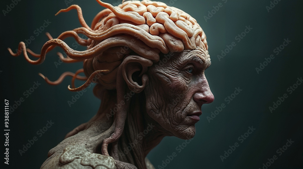 portrait of a person with a live brain portrait of a person with a live brain
