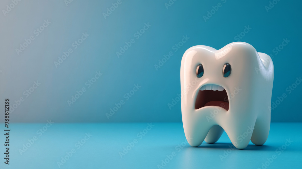 A tooth is shown with a mouth open and a surprised expression A tooth is shown with a mouth open and a surprised expression