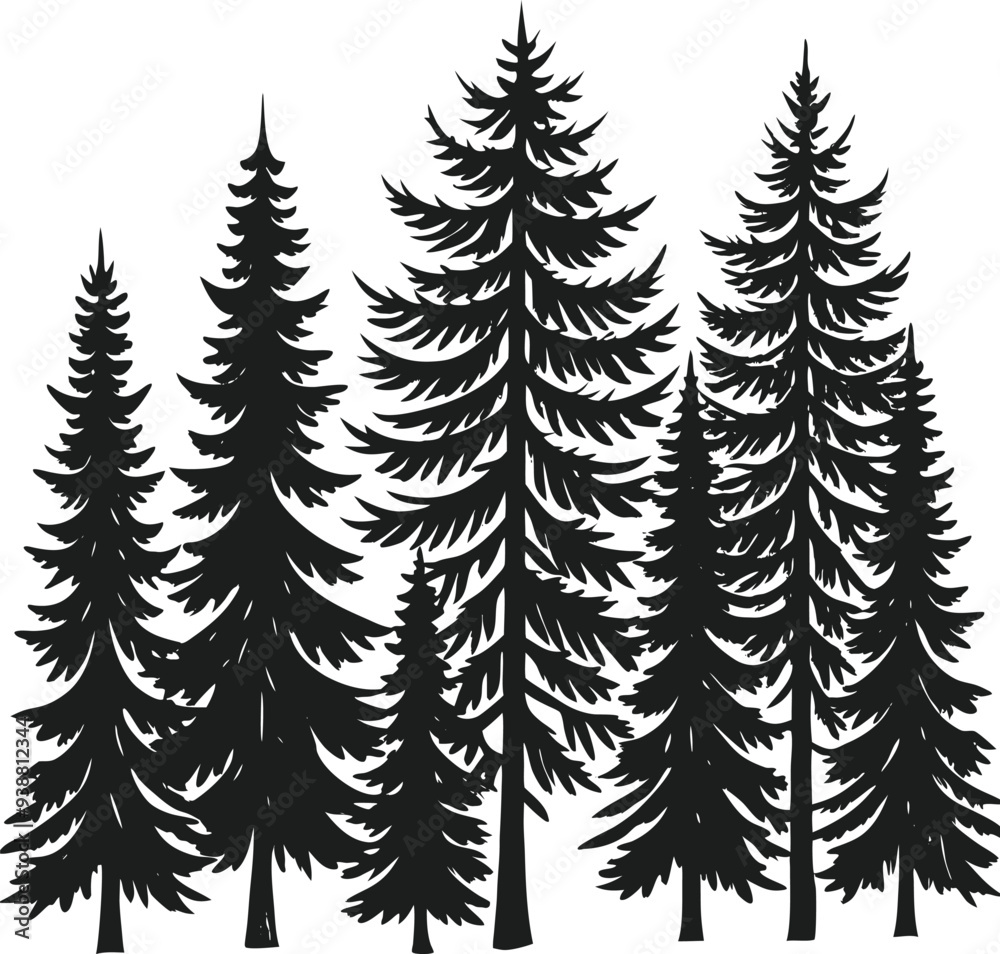 Obraz premium Pine trees silhouette vector