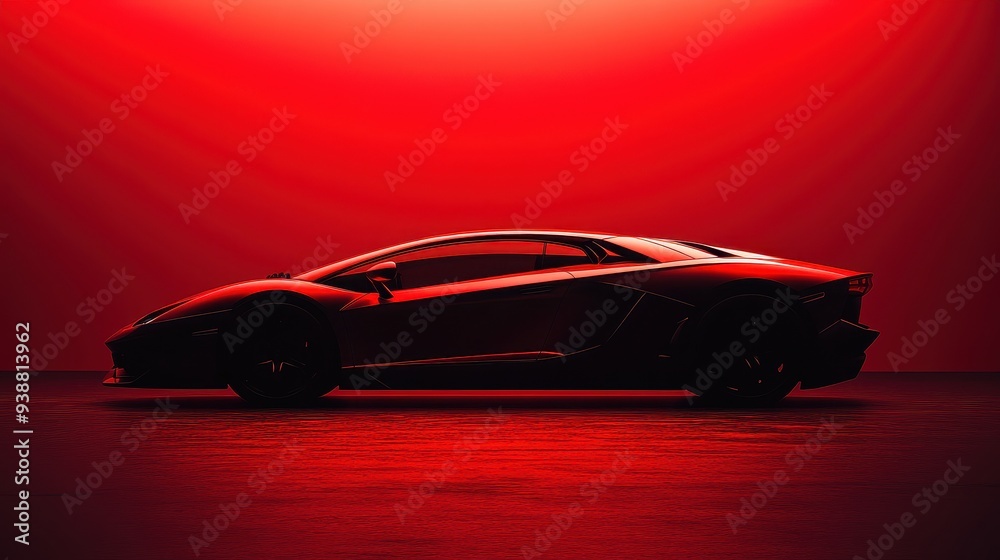 Red Sports Car Silhouette on Red Background Red Sports Car Silhouette on Red Background