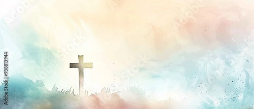 Serene Christian-themed background with soft watercolor strokes and muted hues to enhance delicate artistic details