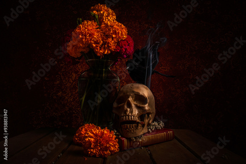 Calavera conceptual fondo rojo