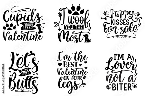 Creative Valentine Dog Dog Invitation, Hand Lettering Pack Vector Illustration for Wrapping Paper, Postcard, Social Media Post