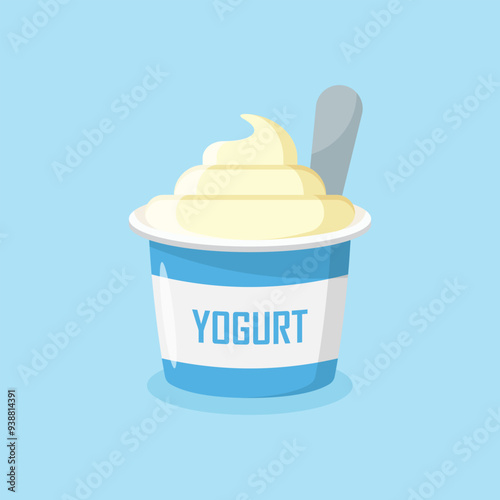 Yogurt container with a spoon icon in flat style. Dairy product background vector illustration on isolated background. Healthy food sign business concept.