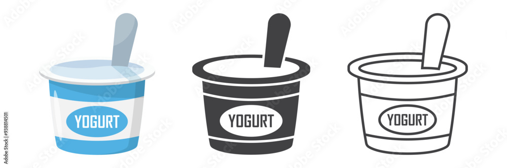 Yogurt container with a spoon icons set in flat style. Dairy product background vector illustration on isolated background. Healthy food sign business concept. Yogurt container with a spoon icons set in flat style. Dairy product background vector illustration on isolated background. Healthy food sign business concept.