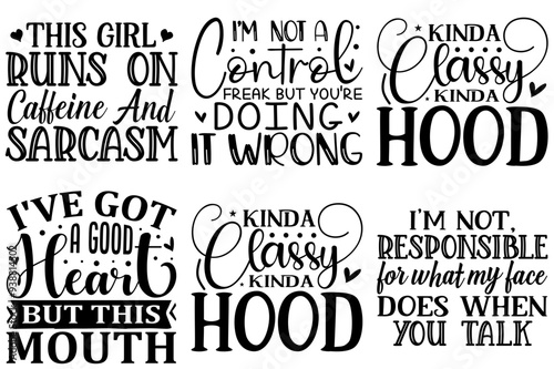 Minimal Sassy Typographic Emblems, Quotes Set Vector Illustration for Logo, Social Media Post, Gift Card