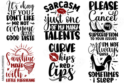 Vibrant Sassy Calligraphic Lettering, Phrases Bundle Vector Illustration for Book Cover, Advertising, Infographic