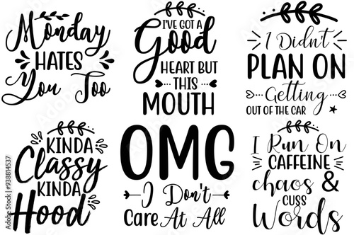 Simple Sarcastic Hand Lettering, Typographic Emblems Bundle Vector Illustration for Advertisement, Sticker, Logo