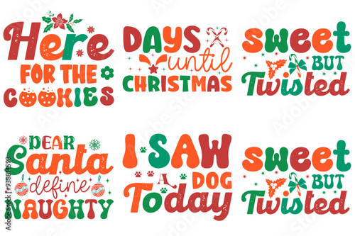 Minimal Retro Christmas Typography, Invitation Collection Vector Illustration for Presentation, Bookmark, Vouchers