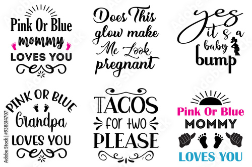 Decorative Pregnancy Trendy Retro Style Illustration, Labels And Badges Set Vector Illustration for Flyer, Social Media Post, Poster