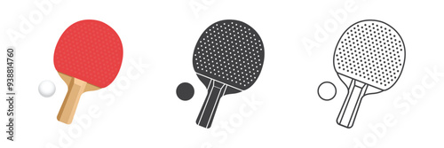 Ping pong icons set in flat style. Racket and ball vector illustration on isolated background. Table tennis sign business concept.