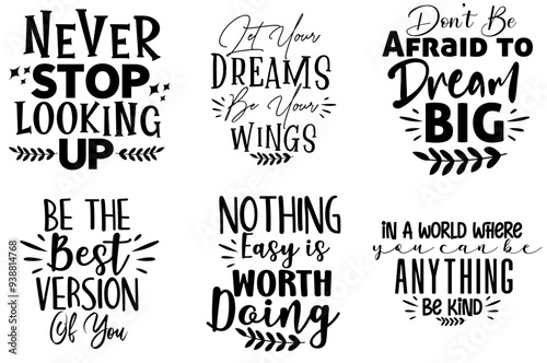 Classic Motivational Inscriptions, Typography Bundle Vector Illustration for Mug Design, Holiday Cards, Sticker