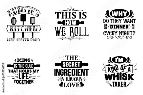 Decorative Kitchen Hand Lettering, Calligraphy Pack Vector Illustration for Newsletter, Icon, Greeting Card