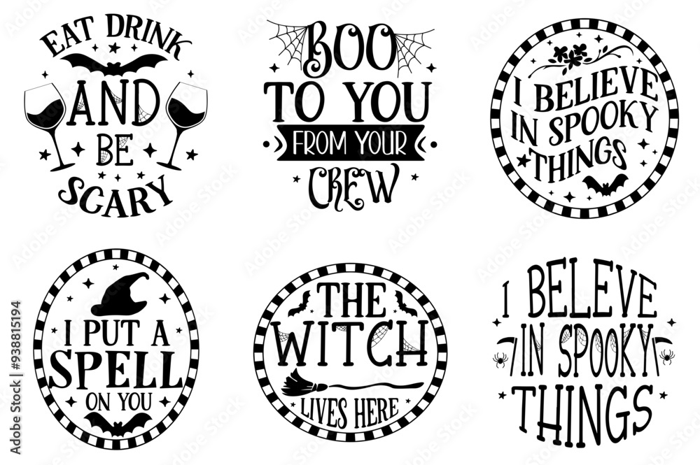 Fototapeta premium Minimalist Halloween Hand Lettering, Quotes Pack Vector Illustration for Advertisement, Label, Postcard