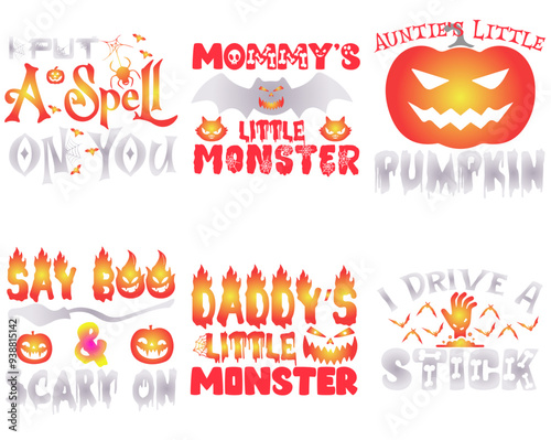 Vibrant Halloween Calligraphy, Quotes Bundle Vector Illustration for Newsletter, Label, Presentation