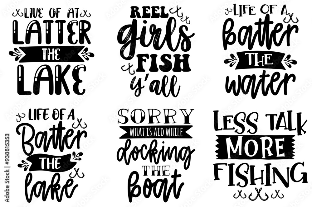 Vibrant Fishing Typography, Hand Lettering Pack Vector Illustration for Decal, Announcement, Holiday Cards Vibrant Fishing Typography, Hand Lettering Pack Vector Illustration for Decal, Announcement, Holiday Cards