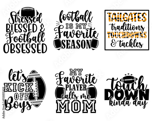 Vibrant Football Inscriptions, Quotes Set Vector Illustration for T-Shirt Design, Wrapping Paper, Bookmark photo