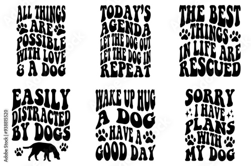 Creative Dog Retro Circle Phrases, Quotes Set Vector Illustration for Announcement, Motion Graphics, Sticker