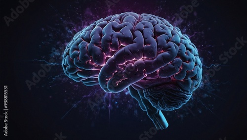 photo illustration of human brain organs in blue and purple made by AI generative