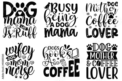 Colourful Dog Lover Calligraphy, Labels And Badges Pack Vector Illustration for Printable, Magazine, Book Cover