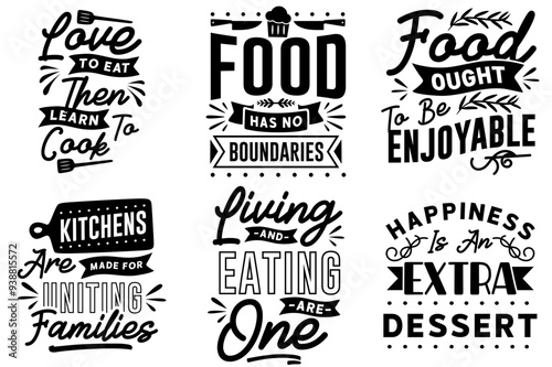 Decorative Cooking Trendy Retro Style Illustration, Typography Pack Vector Illustration for T-Shirt Design, Advertising, Logo