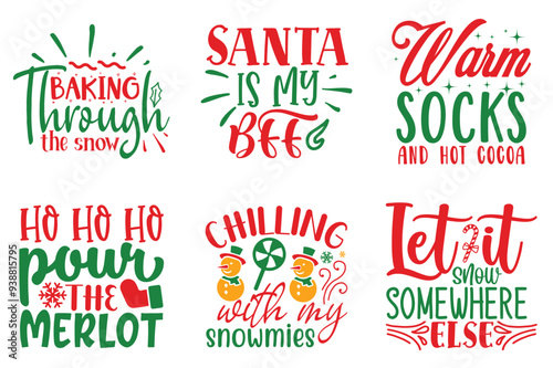 Classic Christmas Typographic Emblems, Invitation Set Vector Illustration for Logo, Mug Design, Printable
