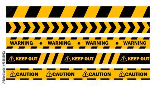 Warning TapeCollection, Yellow and Black Vector Border design, Danger area, Isolate Investigation graphic elements,  Hazard, Caution Ribbon, Crime scene illustration, Vector stock (Editable)