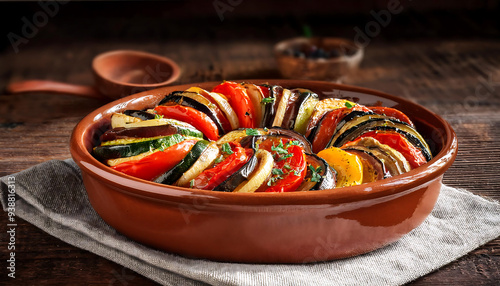 Beautifully arranged Ratatouille in a circular pattern