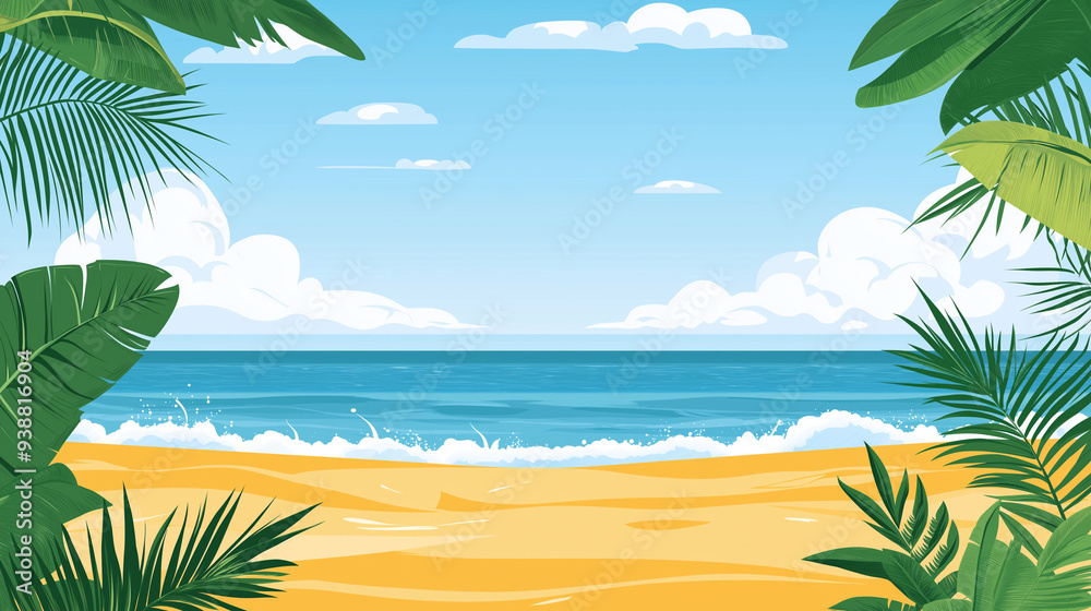 Tropical beach. Sandy beach under the bright sun. illustration in flat style
Tropical beach. Sandy beach under the bright sun. illustration in flat style
