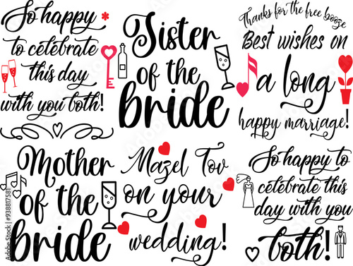 Minimal Weeding Trendy Retro Style Illustration, Calligraphy Collection Vector Illustration for Printable, Mug Design, Social Media Post