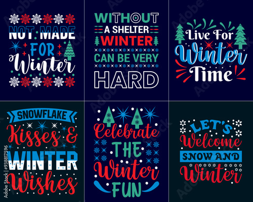 Colourful Winter Hand Lettering, Inscriptions Collection Vector Illustration for Printable, Gift Card, Printing Press