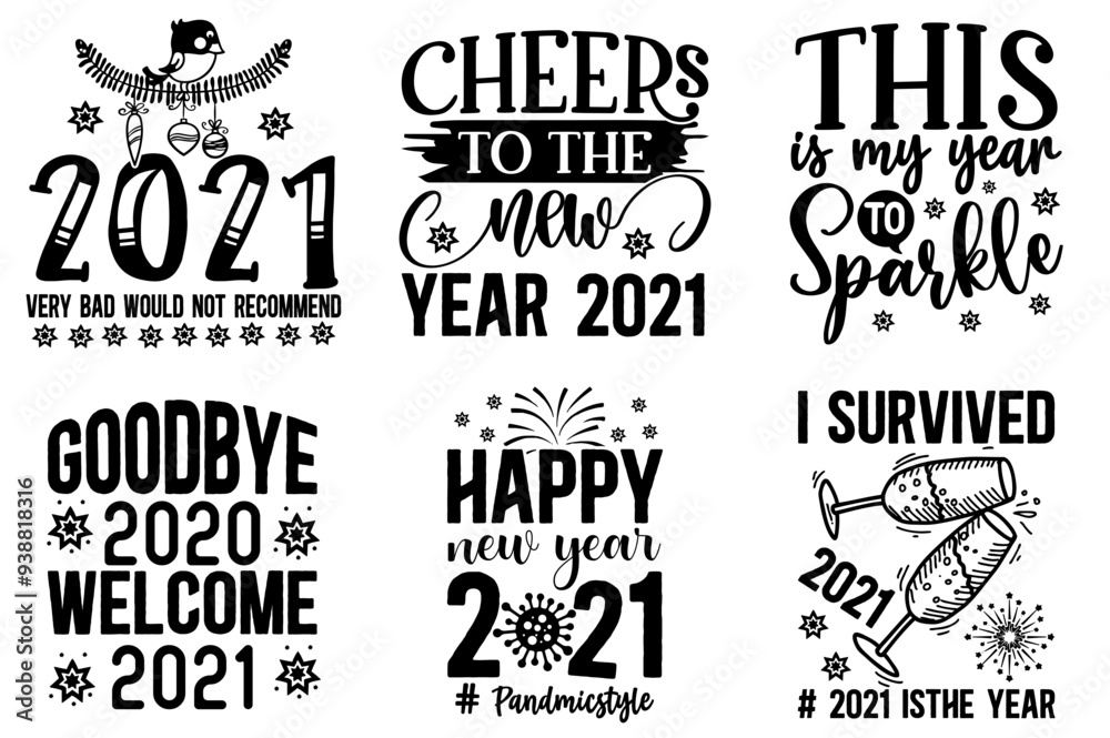 Cute New Year Calligraphy, Invitation Bundle Vector Illustration for Mug Design, Stationery, Motion Graphics Cute New Year Calligraphy, Invitation Bundle Vector Illustration for Mug Design, Stationery, Motion Graphics