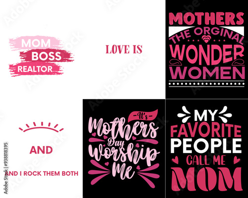 Colourful Mothers Day Inscriptions, Trendy Retro Style Illustration Set Vector Illustration for Motion Graphics, Announcement, Label