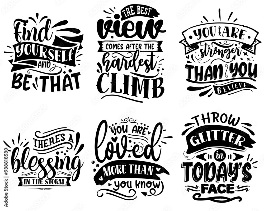 Fototapeta premium Decorative Inspirational Typography, Inscriptions Set Vector Illustration for Gift Card, Decal, Brochure