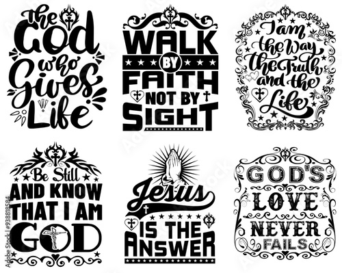 Decorative Jesus And Bible Verse Hand Lettering, Invitation Bundle Vector Illustration for Presentation, Printing Press, Wrapping Paper