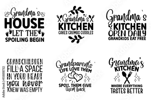 Colourful Grandparents Phrases, Calligraphic Lettering Bundle Vector Illustration for Brochure, Sticker, Advertisement
