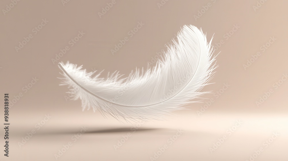 Obraz premium Single White Feather on Soft Beige Background