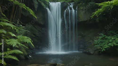 a waterfall in the middle of a forest with rocks