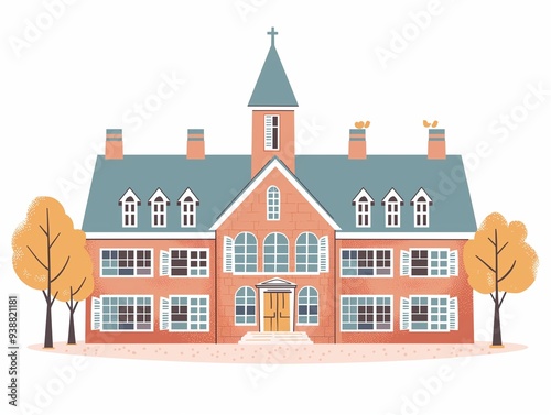 Traditional school building simple illustration. AI generated